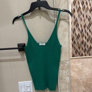 Green Ribbed Knit Tank Top